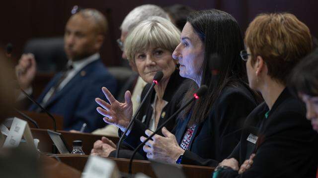 House Minority Leader Ilana Rubel, D-Boise, center, has come out against proposed legislation that chips away at providing health insurance to Idahoans through its Medicaid expansion program.
